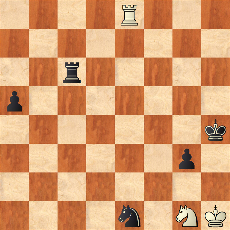 Na stevig keepwerk lijkt Herman een verdediging opgeworpen te hebben. Zwart verzonk hier in zwaar gepeins en de minuten tikten weg. Het logische idee 1...Tc1 wint niet: met 2.Te4+ Kg5 3.Pe2 Ta1 4.