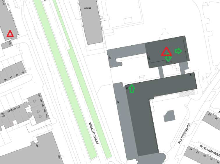 Selectieve meting 3 Wibautstraat, ingezoomd op 1847.63MHz, (DCS1800, GSM1800) Figuur 4: De groene pijlen geven de meetlocatie aan.