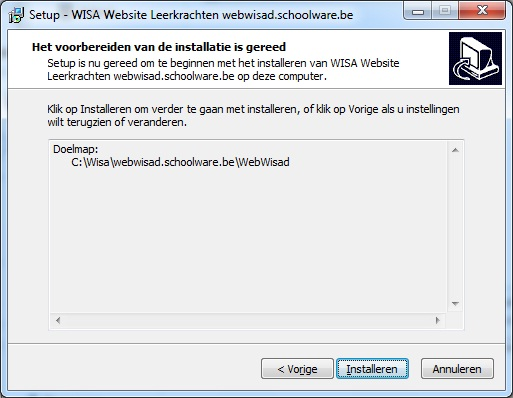 HOOFDSTUK 2. INSTALLATIE SCHOOLWARE MODULE 16 Stap 4 : Locatie van de databank opgeven U geeft in deze stap de locatie op waar de databank van wisa staat.