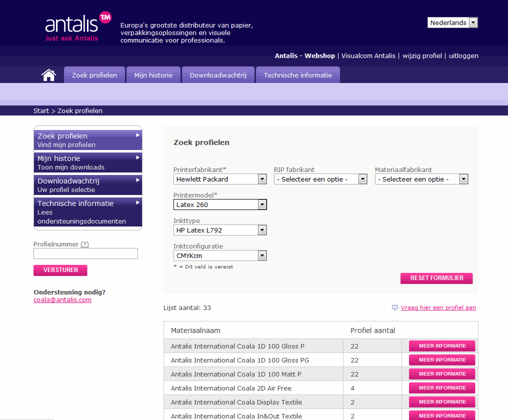 c. Selecteer uw printermodel en de website laat u alle