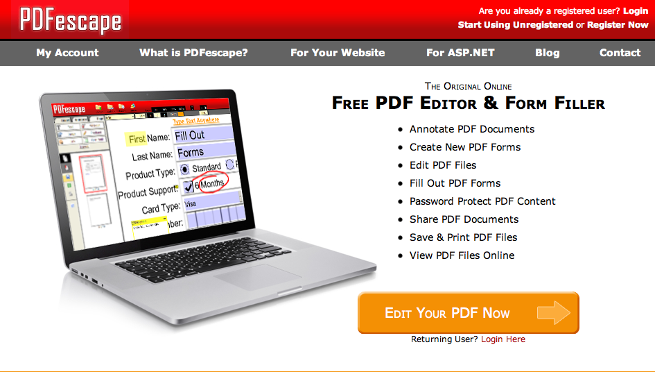 We googlen naar pdfescape en kiezen voor PDFescape - Free