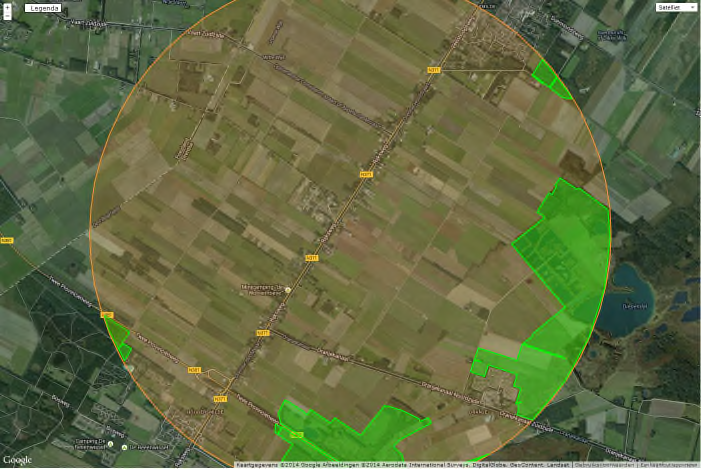 Afstand tot EHS gebieden, bron: http://www.synbiosys.alterra.nl/natura2000/googlemapszoek.