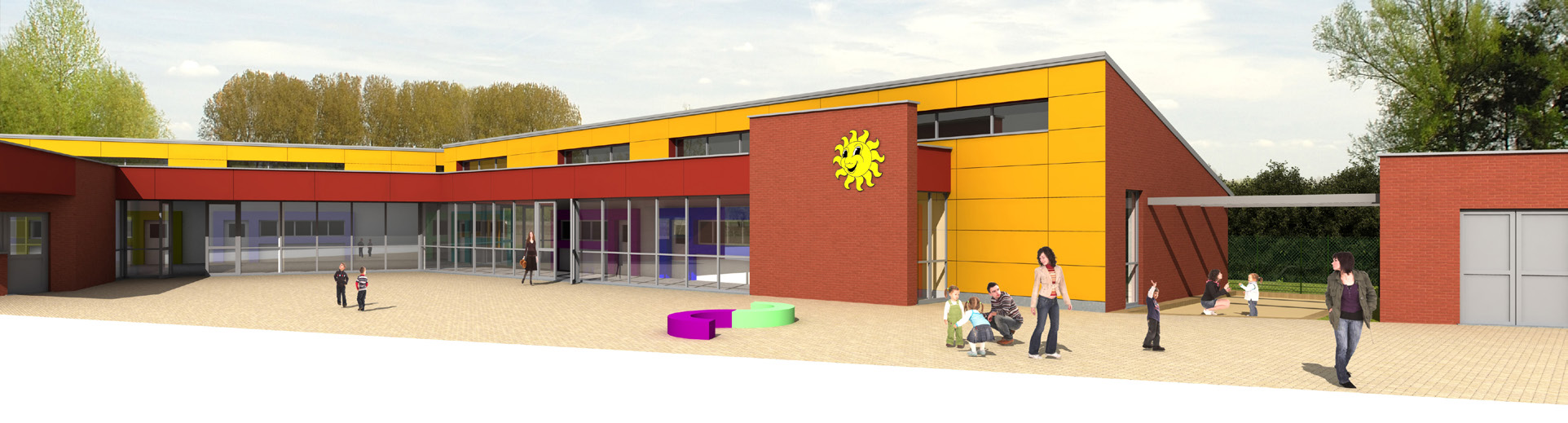 de basisschool Derde fase: nieuwbouw kleuterschool voor 200 kinderen Verbouwing, uitbreiding en