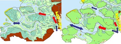 Evolutie in de afgelopen eeuwen Van zoet veenmoeras naar zout intergetijdengebied Het Schelde-estuarium heeft een bijzondere ontwikkeling doorgemaakt, met name het getijdendeel vanaf Antwerpen