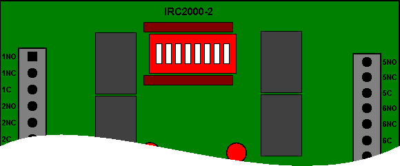DIP Switch instellingen De DIP switches van de AXIRC-2000 bepalen een aantal parameters waaronder het adres van het paneel en de baud rate van de seriële poort.