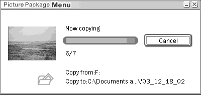 "Picture Package" wordt automatisch gestart en de beelden van de "Memory Stick" worden automatisch naar de computer gekopieerd.