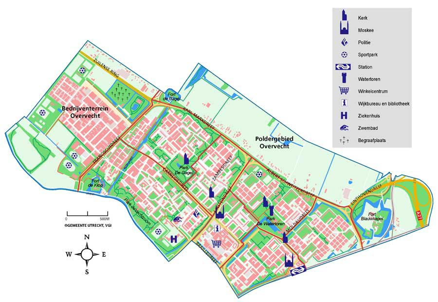 2. Schets van de wijk Kaart Overvecht (www.utrecht.nl/overvecht) 2.1 Stedenbouwkundige structuur De wijk Overvecht (zie kaart hierboven) is gelegen in het noorden van de stad Utrecht, en telt ruim 30.