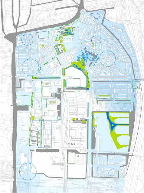 De kaart van Delft Zuidoost laat de stedelijke ecologische hoofdstructuur (SEH) zien, de ecologische kerngebieden, de overige groengebieden en de bomenstructuur.