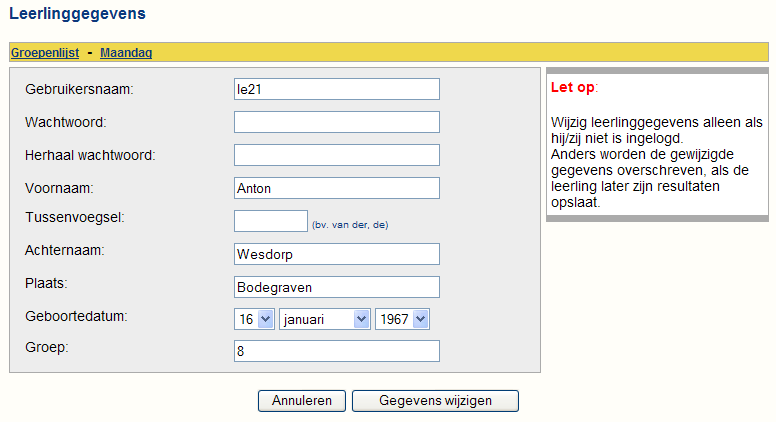naam van een leerling dan kunt u de leerlinggegevens aanpassen: Als een
