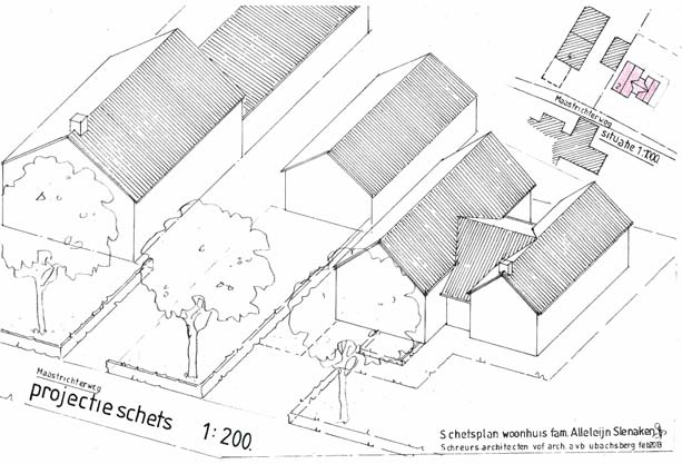 IN LIJN MET Te rooien knotwilgen De vervangende nieuwbouw is in lijn met de resterende woning met huisnummer 4 te realiseren. Zie de door Jo Schreurs opgestelde 3D schets hieronder.