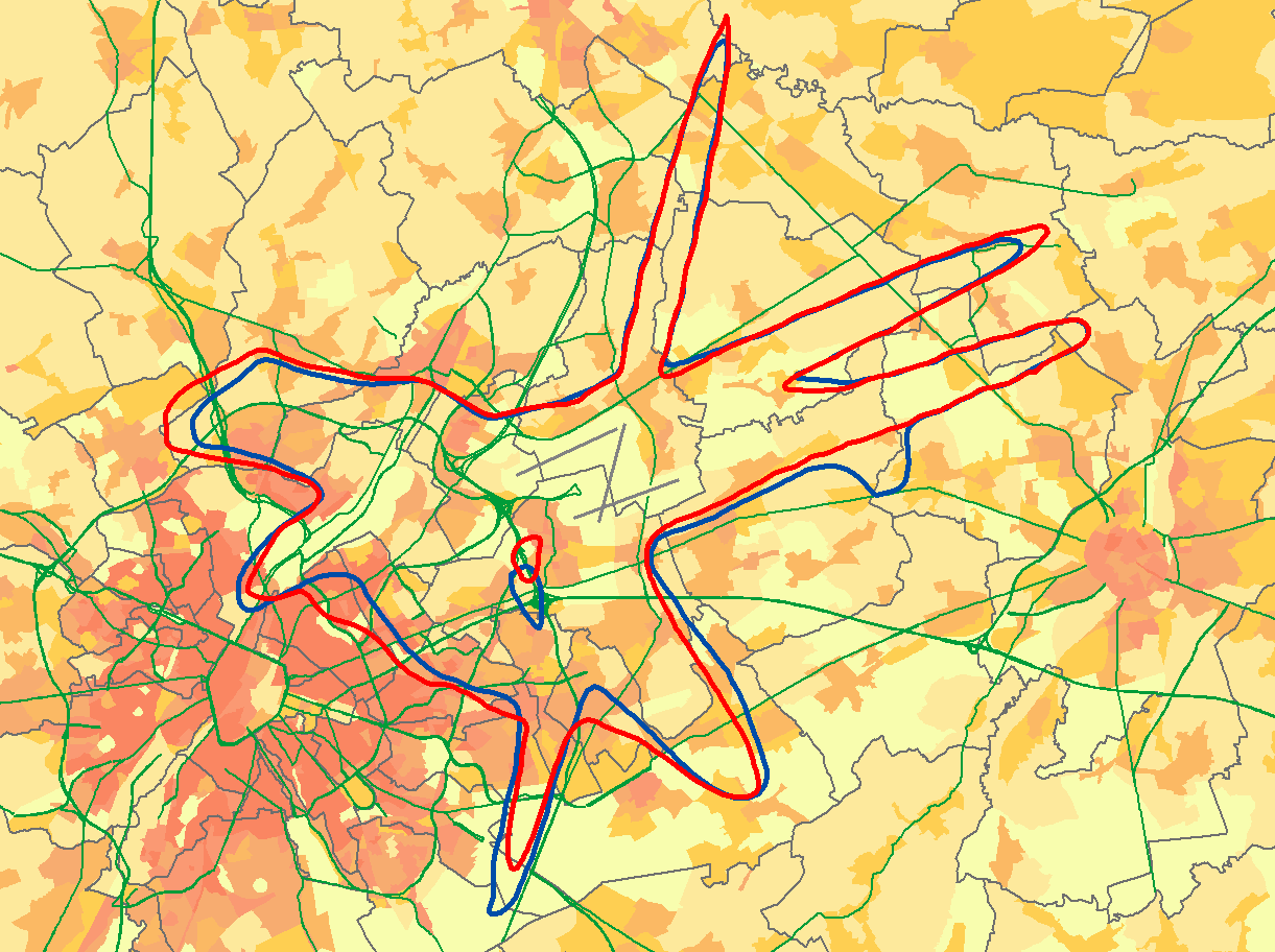 4.4.6 Freq.70,nacht contouren (nacht 23-07h) De freq.70,nacht contouren zijn berekend op dezelfde evaluatieperiode als de L nightgeluidscontouren. De evolutie van de freq.