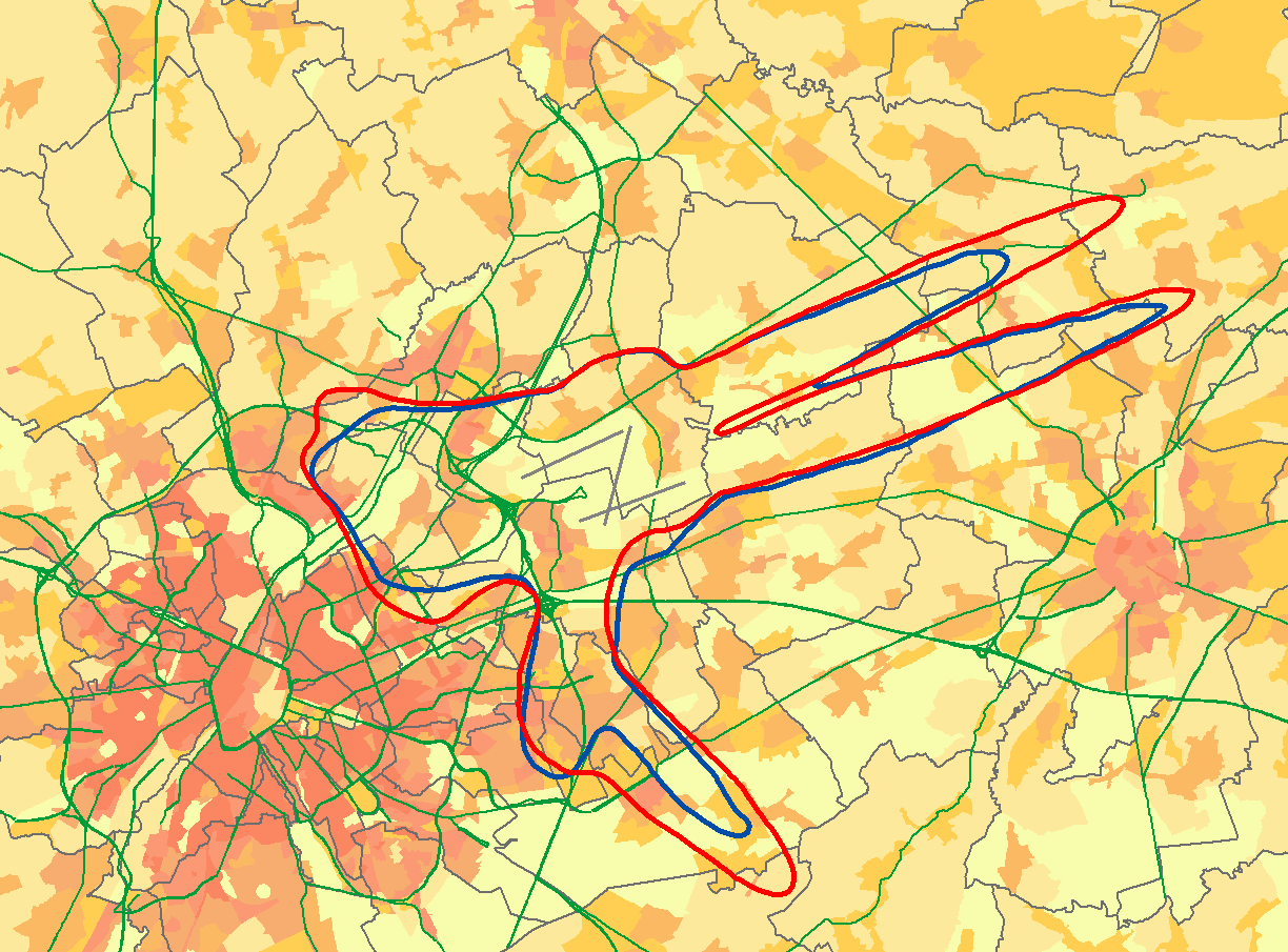 De totale oppervlakte binnen de 10x boven de 60 db(a) contour daalde met 15% van 12.236 ha in 2012 tot 10.369 ha in 2013. Het aantal inwoners binnen deze contour daalde hierdoor met 20% van 117.