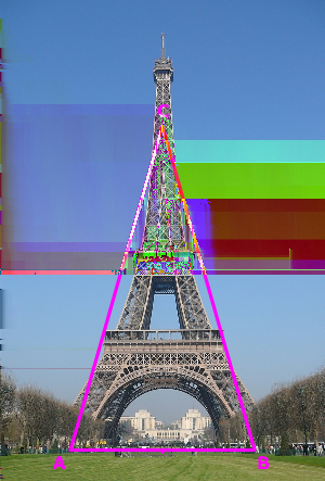 Hiernaast zie je de Eiffeltoren met daarop een driehoek getekend. a. b.