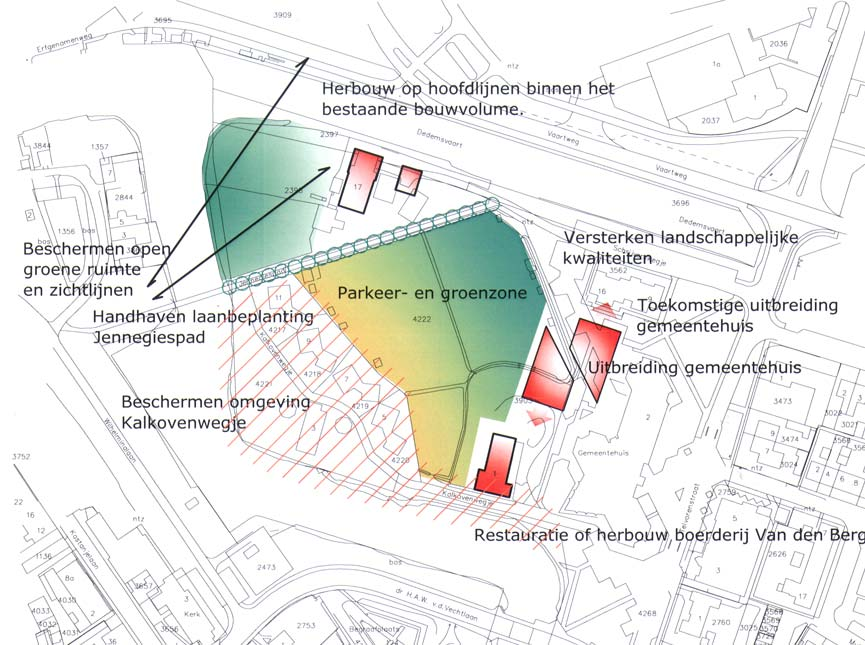 De locatie van de bestaande boerderij met bijgebouwen is hierbij het uitgangspunt. De maximale bouwhoogte van de bebouwing bedraagt maximaal 11 meter (goot 6 meter, plus kap).