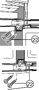 u Draai lange spaanderplaatschroeven Fig. 18 (22) van boven en van onderen door de scharnierstrippen. Aan de kant van de handgreep boven: u Schroeven Fig. 19 (19) iets losdraaien.