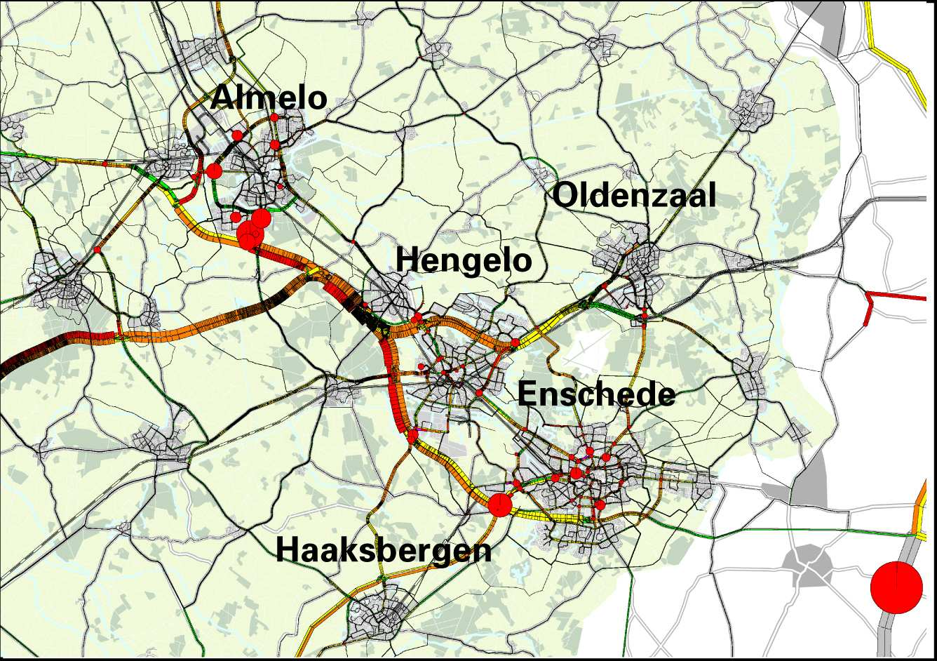 4.1.3 I/C-verhouding Uit de gepresenteerde kiemenkaarten blijken er tot 2020 geen kiemen te liggen op het hoofdwegennet binnen Twente. Het hoofdwegennet lijkt de extra verkeersdruk aan te kunnen.