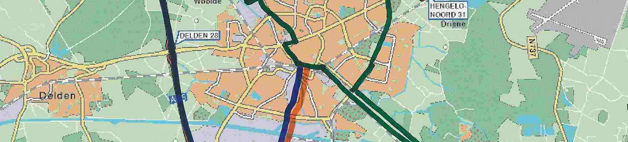 De Krakeling, snelbuslijn tussen Hengelo en Enschede (afgebeeld in groen).