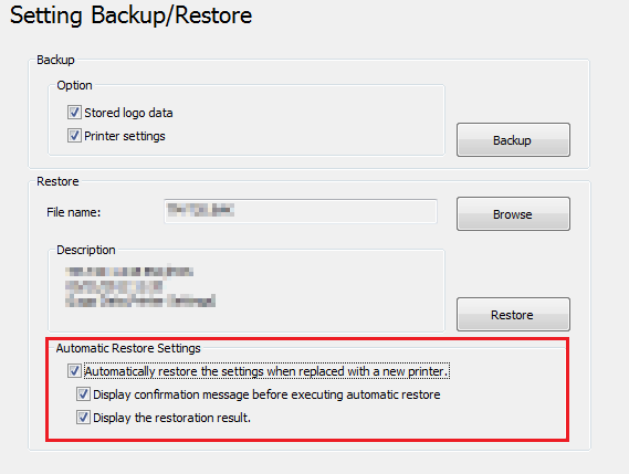 TM-T20 Utility C D Klik op de knop Restore (Herstellen). Er verschijnt een bericht ter bevestiging van de herstelling. Klik op de knop Yes (Ja).