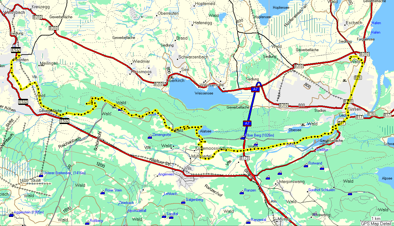 Hoogte (m Pfronten - Füssen 15-10-06 2200 2000 1800 1600 1400