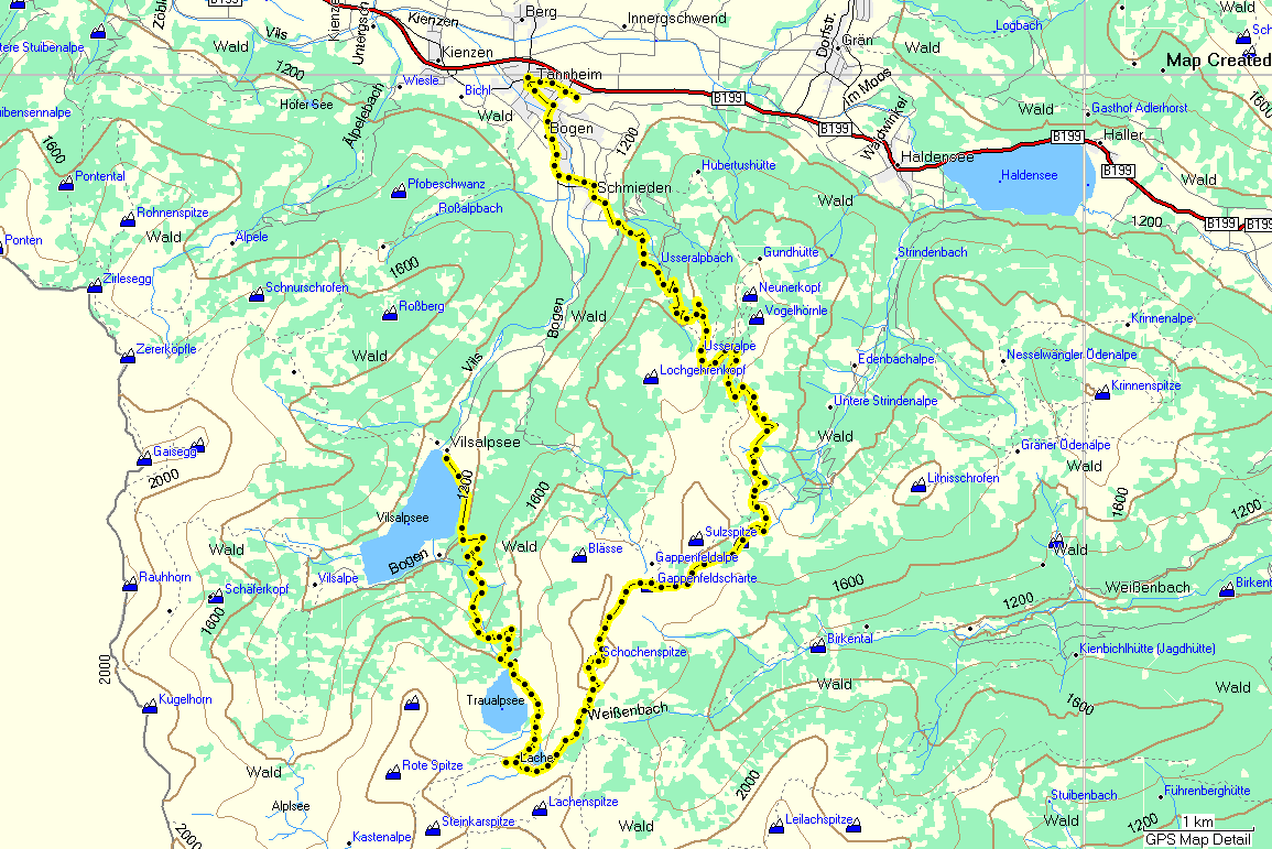 Hoogte (m Tannheim 19-10-06 2200 2000 1800 1600 1400 1200 1000