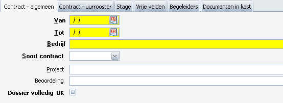 7: Leerling - Contactgegevens Via Leerlingen - Stages - Nieuwe stages moet je eerst de leerling selecteren om een stagecontract te kunnen toevoegen.