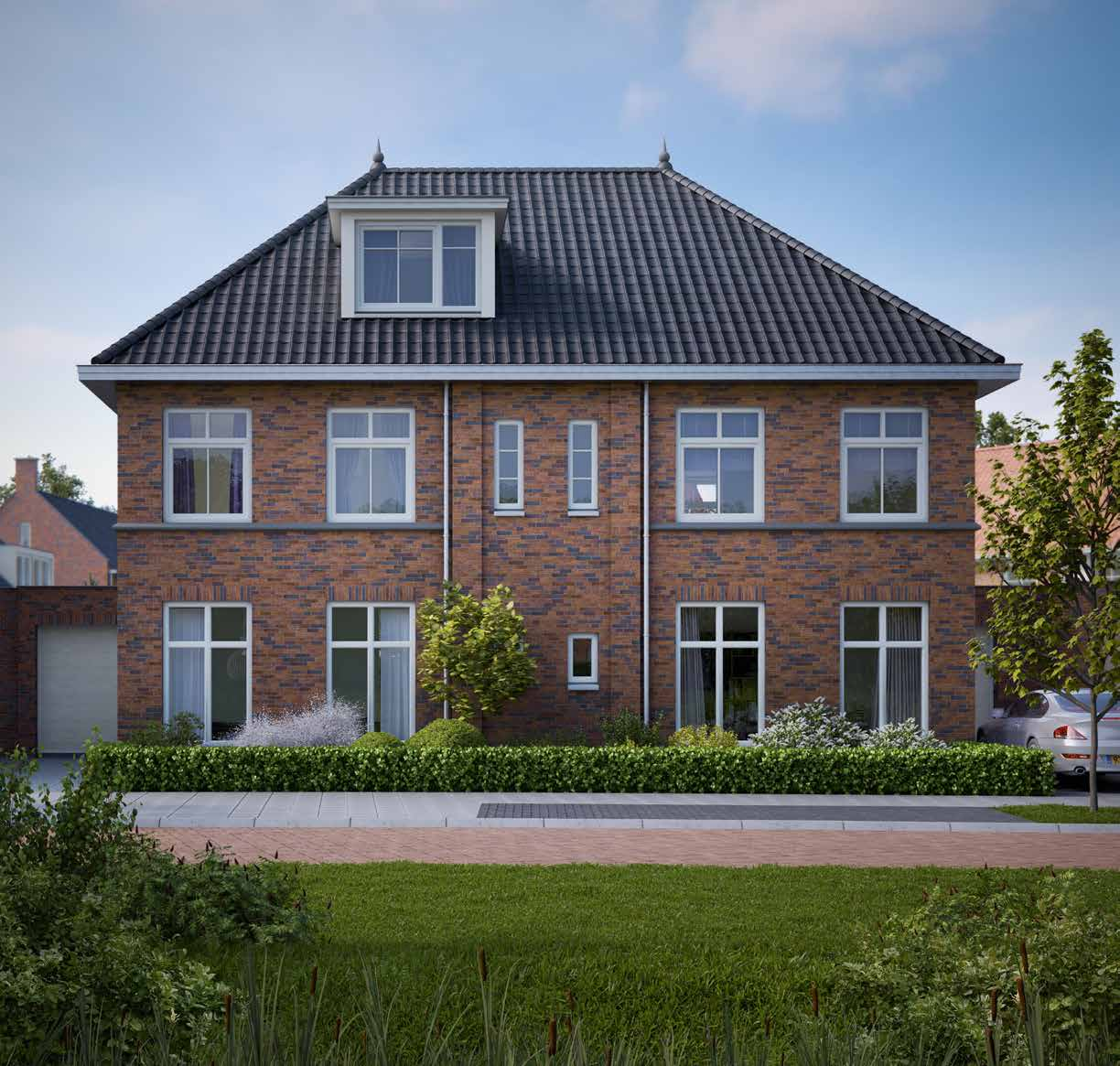 Type Wamberg Herenhuis twee-onder-een-kap woning KENMERKEN 4 Herenhuis twee-onder-een-kapwoningen met een inhoud van 496 m³; Het perceeloppervlak is 201-272 m²; Zonnige tuin op het zuiden of westen;