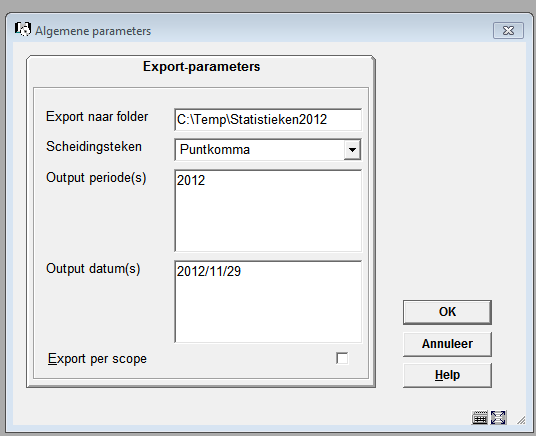 8.2 8.1 OPTIE ALGEMENE PARAMETERS 8.1.1 Export parameters Je kunt hier diverse parameters definiëren.