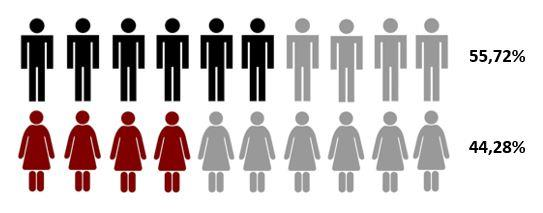 MANNEN NOG STEEDS IN DE MEERDERHEID Hoewel de kloof steeds kleiner wordt, zijn in 2015 de mannen nog steeds in de meerderheid tegenover hun vrouwelijke collega s: 55,72% tegenover 44,28% (ofwel 164.