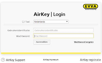 AirKey-aanmelding Onder airkey.evva.com klikt u op de knop AirKey-aanmelding. Voer de aanmelding uit.