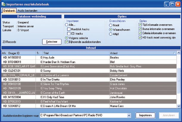 [ the complete radio automation solution ]» Databank Export Het exporteren van bestanden vanuit PC-Radio naar een andere omgeving is eenvoudig te realiseren in PC-Radio 5.
