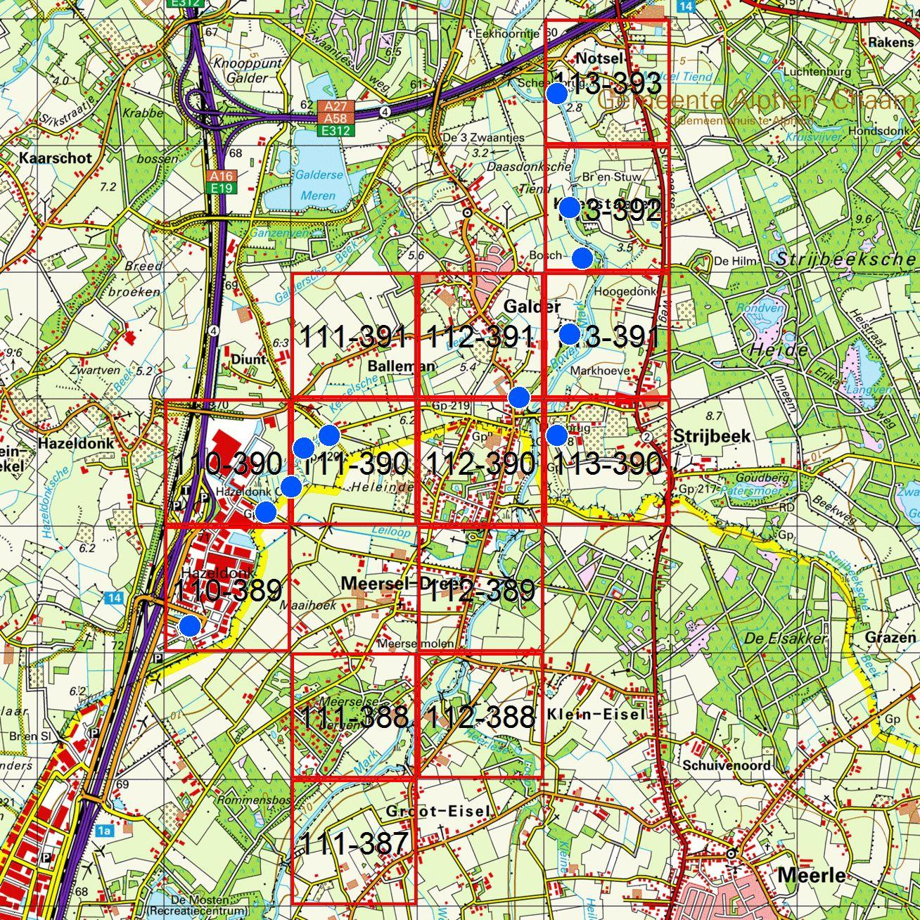 Early Warning System en effectmonitoring Amerikaanse brulkikker, 2014 Breda In de regio Breda zijn vanuit het INVEXO-project 14 prioritaire kilometerhokken geselecteerd en 11 monsterpunten voor het