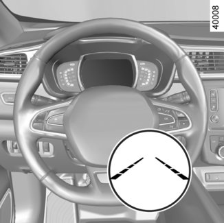 WAARSCHUWING BIJ VERLATEN VAN RIJSTROOK (2/3) 2 1 4 3 Inschakelen/uitschakelen Auto s met een navigatiesysteem Vanaf het bedieningsscherm 2: selecteer Voertuig, Hulp bij het rijden, Waarschuwing bij