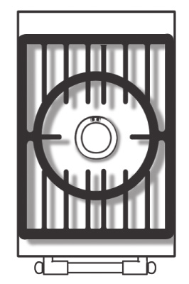 TECHNISCHE GEGEVENS, MATEN EN AFMETINGEN LAG010UR: Optie 1-brander links of rechts van de centrale kookplaat geplaatst (afhankelijk van het model).