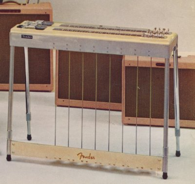 eerste Fender pedal steel guitars de brug van het instrument vormden en waarover de snaren door het changer-systeem werden aangetrokken.