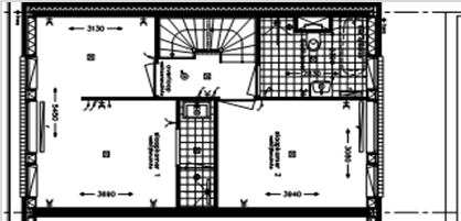 Eerste verdieping Hotelsuite 2 (tekening V-462d) - extra grote master bedroom - scheidingswand in master bedroom met ruimte voor kastopstelling - 2e badkamer en-suite grenzend aan master bedroom - 2e