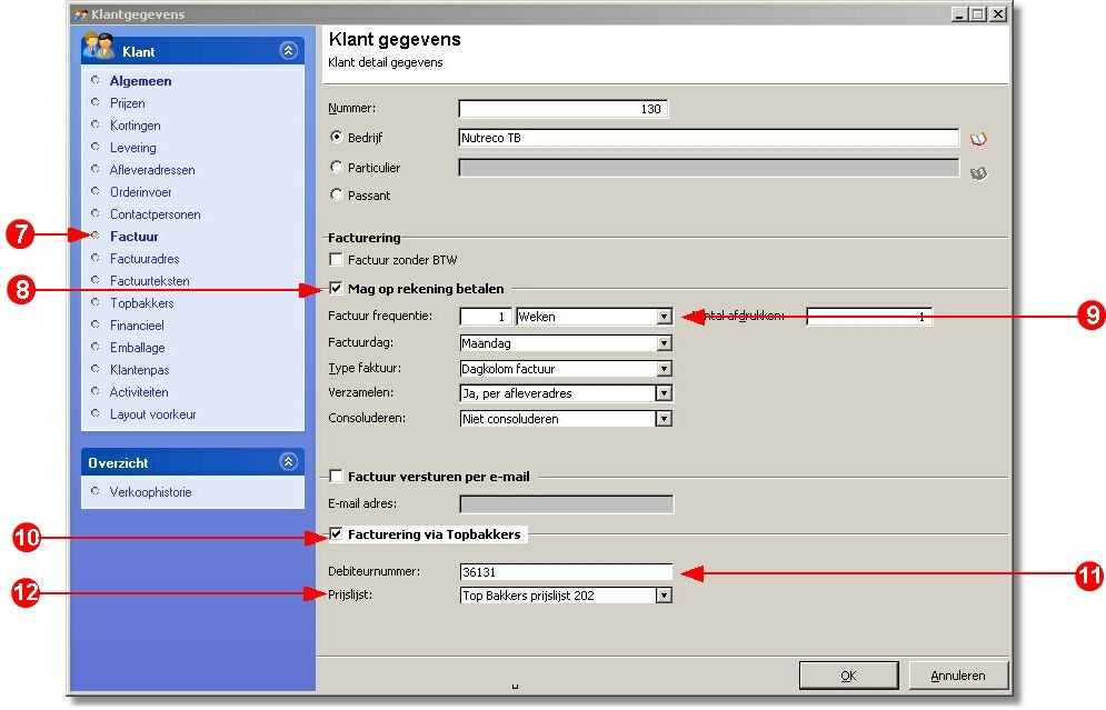 7. Kies voor de rubriek Facturering 8. Schakel de optie mag op rekening betalen in 9.