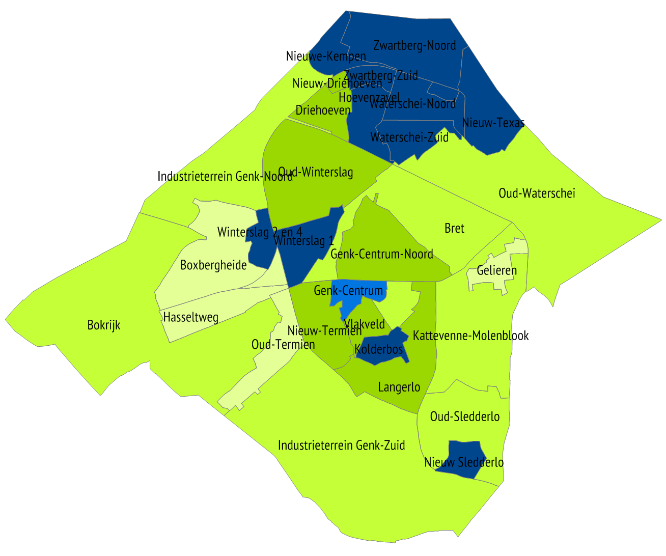 Aandeel inwoners met een niet-belgische nationaliteit, per wijk