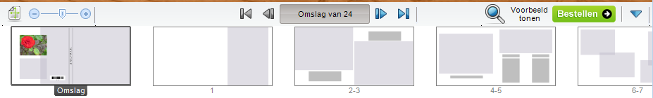 Afbeelding 4 Via de onderste balk kunt u door het fotoboek bladeren. Hier vindt u ook de knop Voorbeeld tonen waarmee u een voorbeeld ziet van het fotoboek.