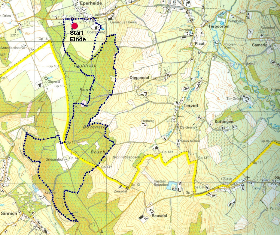 Routekaart Korte Struin 2: Boswandeling tussen Eperheide en Teuven Meld routeveranderingen