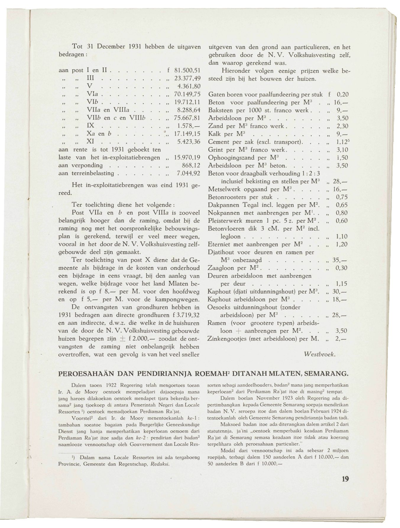 Tot 31 December 1931 hebben de uitgaven bedragen : aan post I en II III V Vla Vlfc Vila en Villa.... VUb en c en VlIIfc.