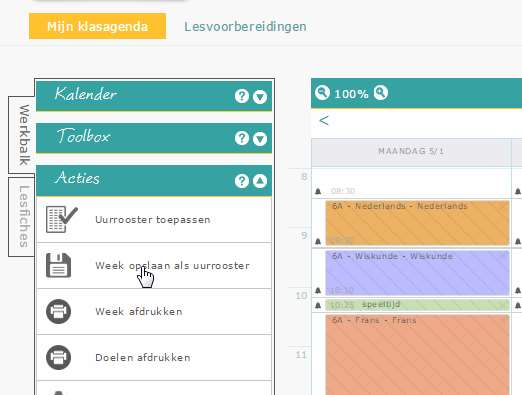 Klik nu op week opslaan als uurrooster en