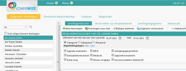 1 Leerlingdossier Om een zorgdossier toe te voegen klik je op de naam van de leerling in de linker kolom en daarna op de