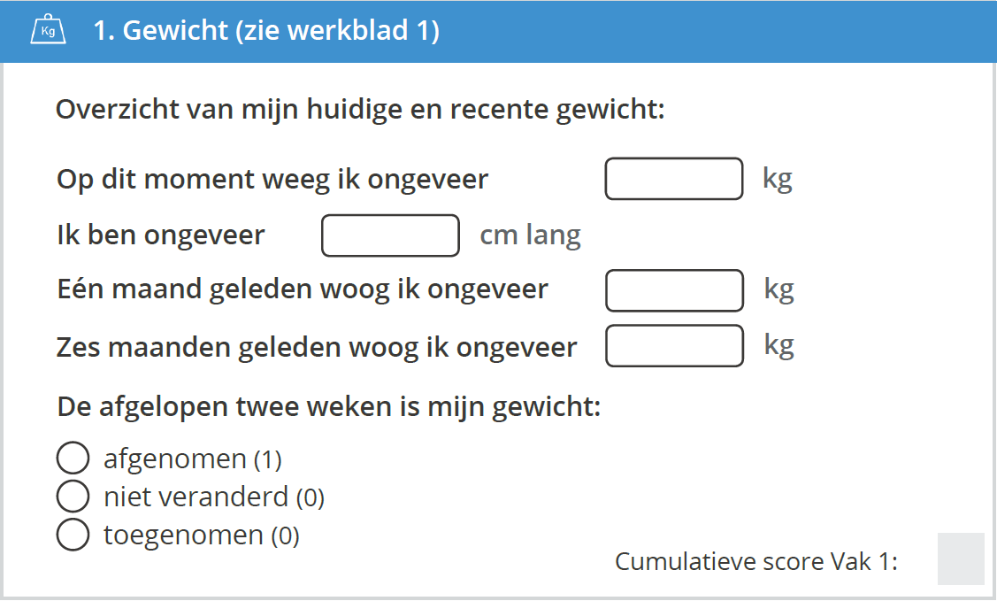 7-punts SGA-schaal Ernstige ondervoeding Licht tot matige ondervoeding Normaal gevoed 1 2 3 4 5 6 7 * Start met 3 categorieën * Nauwkeuriger scoren op basis van klinisch oordeel: - kan het slechter/