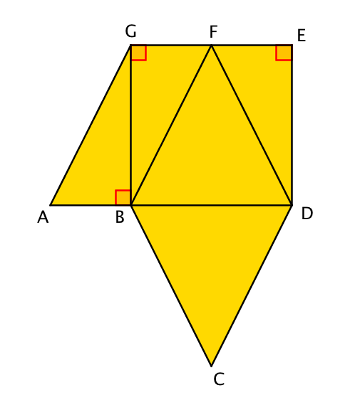 Voorbeelden Vierhoek BDEG is een vierkant en ABFG een parallellogram. Hoek C is 54.