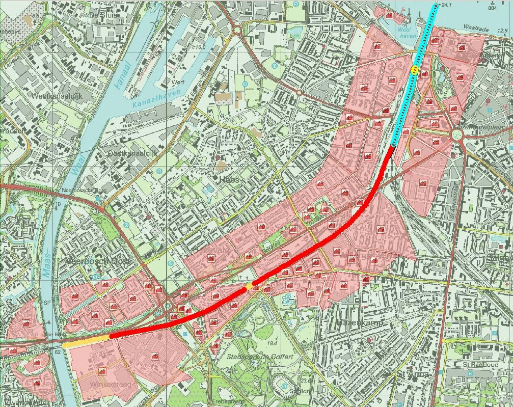 Externe veiligheid spooromgeving Nijmegen en Wijchen 18 2007. De oorzaak hiervan is met name het kleinere aantal transporten brandbaar gas (categorie A) in 2020. Figuur 6.