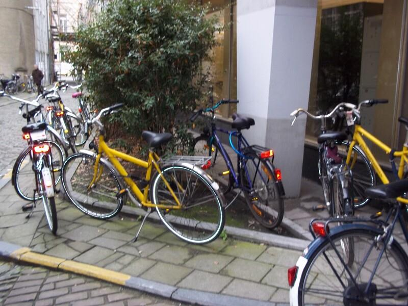 Bij de problemenzone in de Universiteitstraat (zie foto s 10 en 11) hangt aan de deur een bordje Geen fietsen