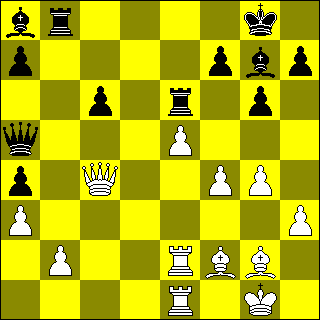 27 Tee8 28.e6 fxe6 29.Txe6 Txe6 30.Txe6 Kh8 31.Te7 Db5 32.Df7 1-0 Wit : Patrick Driessens Zwart : Karel van der Weide 1.d4 Pf6 2.c4 g6 3.Pc3 d5 4.cxd5 Pxd5 5.e4 Pxc3 6.bxc3 Lg7 7.Pf3 O-O 8.Le2 b6 9.