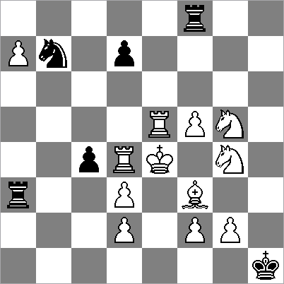 Na 1.Ph3 dreigt 2.g3 mat. Wat kan zwart daar aan doen? Lf3 wegslaan! Laten we eens kijken. 1.Ph3 d5+ 2.Tdxd5 Pc5+ 3.Txc5 Txd3 of ook 1 d5+ 2. Texd5 Kd6+ 3.Txd6 Txf5 en hetzelfde patroon.