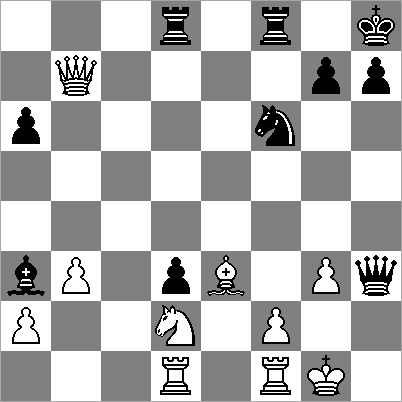 24.Pxe4 leek me een blunder vanwege 24...La3 maar Fritz komt met 25.Pg5 Df5 26.Dc2 Lxc1 27.Dxf5 Txf5 28.Txc1² 24...Pd3 Interessant is 24...Pf3+: 25.Pxf3 (25.Lxf3 exf3 26.De4! (26.Pxf3 Txf3 27.