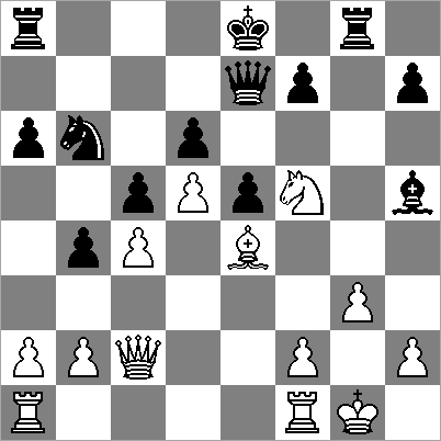 [19.Lxh7 Tg4 (19...Tg5 20.Pf5 Df6 21.f4; 19...Dxh4 20.Lxg8 Dxc4 lijkt interessant voor zwart, maar is niet goed vanwege 21.Df5 Lg6 22.Df6 en met de dreigingen op h8, is het gewonnen voor wit.) 20.